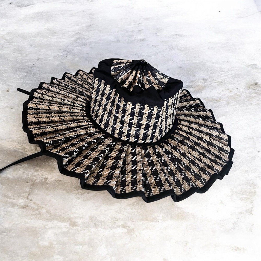 Lorna Murray Pleated Sun Hat Capri Black Tan Handmade Wide Brim
